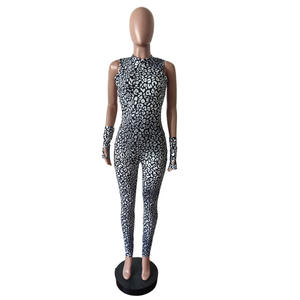 Viviblook Z403JP02 nuevo Bodycon leopardo sin mangas Venta caliente Halter espalda descubierta encaje hasta mono elástico con guantes de talla grande - Product Image 4