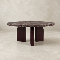 Table basse ronde personnalisée en marbre Rosso Levanto, plateau en pierre naturelle, base en placage de bois MDF, table à thé pour la maison et l'hôtel