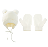 Juego de gorro y manopla con orejas de oso personalizado para niños, nuevo estilo, gorro tejido de alta calidad para niños y niñas