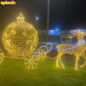 Outdoor Holiday Decoration Led 3d Deer Cart Christmas Reindeer Sleigh Motif Light