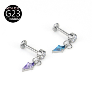 Titanium G23 Kite Zirkoon hanger oorbeugel platte achterkant piercing oorbellen lip ringen body piercing sieraden Helix duivel oorbellen - Product Image 6