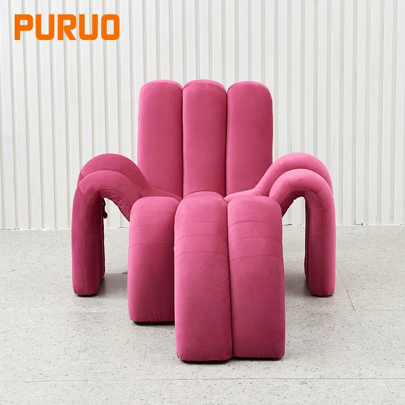 Puruo designer de tecido rosa sofá preguiçoso de aço aranha cadeiras de lazer