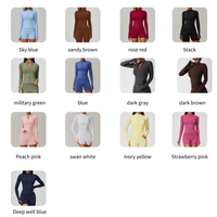 Veste de sport pour femme à séchage rapide, effet seconde peau, manches longues, zippée, col montant, coupe ajustée, pour Pilates et entraînement fitness