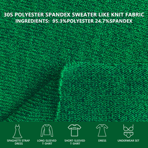 Tela de punto tipo suéter de poliéster y spandex 30S, 168 cm de ancho, 210 g/m², verde sólido, para camisetas, camisetas interiores y prendas de vestir. - Product Image 3