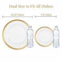 Assiettes en plastique jetables à bord doré (matériau PS) pour mariages, fêtes, banquets, traiteur, événements en plein air et usage quotidien