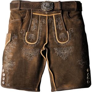 Lederhosen authentiques pour hommes, shorts en cuir véritable, tenues d'Oktoberfest, style traditionnel allemand, longueur courte, style daim marron - Product Image 1