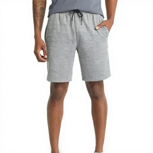 Shorts Bermuda décontractés pour hommes en tricot gris, taille mi-haute, avec cordon de serrage, poches, respirants, 100% coton, couleur unie - Product Image 1