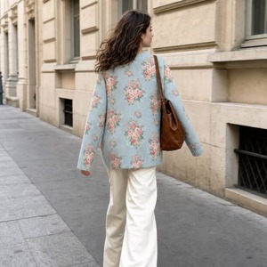 <span class=keywords><strong>Cardigan</strong></span> en tricot à imprimé <span class=keywords><strong>floral</strong></span> pour femme, manches longues, boutonné, col rond, bordure côtelée, rose vintage, bleu poussière, automne hiver - Product Image 2
