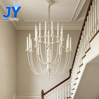 Lustre d'escalier professionnel en fer forgé de style américain vintage avec contrôle par interrupteur, lumière LED blanc chaud