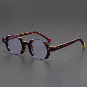Cadres De Luxe Premium pour Lunettes Hommes Filtre De Lumière Bleue Italien Petit Cercle Bleu Marron Métal <span class=keywords><strong>Montures</strong></span> De Lunettes Homme - Product Image 1