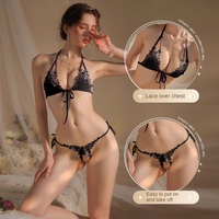 Ensemble de vêtements de nuit en dentelle et spandex pour femmes, 3 pièces, design ajouré, maille respirante, tenue de nuit, lingerie pour femmes grandes tailles