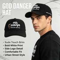 Casquette de baseball unisexe en daim noir avec broderie 3D blanche en relief motif lion et croix, détails structurés, style streetwear urbain pour homme au quotidien