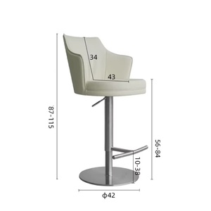 Chaise de bar pivotante ergonomique moderne à dossier haut, cuir de haute qualité pour hôtels, acier inoxydable et cuir - Product Image 3