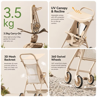 Poussette compacte de voyage pour bébé, pliable d'une main, pivotante à 360°, inclinable, avec siège en maille 3D