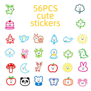 สติกเกอร์ลายการ์ตูนหน้ายิ้ม 56 ชิ้น สำหรับตกแต่งหนังสือ ขวดน้ำ ของขวัญสำหรับเด็ก สติกเกอร์ลายกราฟฟิตี้เรียบง่าย - Product Image 4