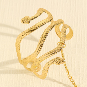 Bracciale e Polsino Vintage in Metallo a Forma di <span class=keywords><strong>Serpente</strong></span>, Catena Integrata, Bracciale a <span class=keywords><strong>Serpente</strong></span> a Due Teste Esagerato - Product Image 4