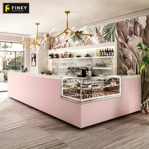 맞춤형 현대 조명 나무 홈 대리석 핑크 음료 와인 바 카운터 테이블 디자인 레스토랑 숍 바 카운터