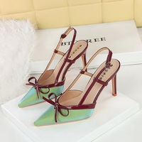 312-1 Sandales à talons tendance pour femmes, élégantes, à talon aiguille, avec nœud décoratif et bride arrière