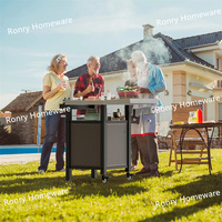 Table de rangement pliable en fer pour barbecue avec boîte à épices et espace de rangement fermé pour cuisines extérieures, cours et jardins