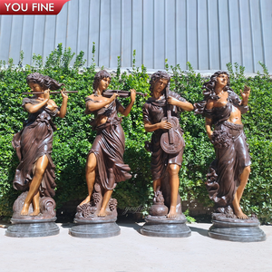 Youfine Bộ sưu tập nghệ thuật ngoài trời công viên trang trí bằng đồng cổ điển bốn Nữ Thần âm nhạc nhóm điêu khắc Bộ bốn bức tượng bằng đồng - Product Image 3