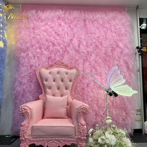 NIKA - Decoración de <span class=keywords><strong>Fondo</strong></span> para Boda, Tul <span class=keywords><strong>Rosa</strong></span> con Volantes, Malla para <span class=keywords><strong>Fondo</strong></span> de Boda, Pared de Flores para Eventos y Fiestas - Product Image 1