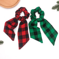Chouchou à carreaux Buffalo de Noël avec long ruban et nœud pour enfants et adultes, accessoire de cheveux pour fêtes de fin d'année