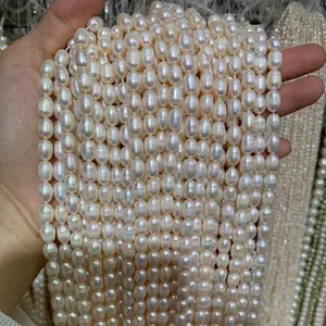 Pas cher 6- 7mm Forme de Riz Perle Brin collier de perles d'eau douce