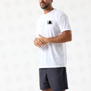 เสื้อยืดออกกำลังกายพิมพ์ลายซิลค์สกรีนคุณภาพสูงขายส่ง เนื้อผ้านุ่ม 95% โพลีเอสเตอร์ 5% สแปนเด็กซ์ แห้งเร็ว สำหรับผู้ชาย - Product Image 3