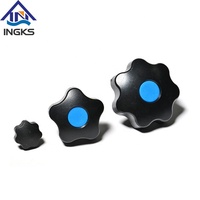 Bouton de serrage à cinq lobes, couvercle bleu femelle, écrou d'insertion en laiton, bouton en plastique bakélite M8 étoile