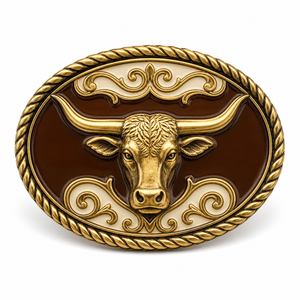 Pin de metal de esmalte duro con insignia ovalada de toro Longhorn en oro antiguo para <span class=keywords><strong>sombrero</strong></span>, regalo para vaqueros de rodeo, venta al por mayor, suministro para pedidos a granel - Product Image 1