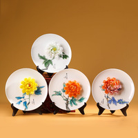 Assiette décorative en céramique peinte à la main, style chinois, pivoine, ornement pour la maison, décoration de salon, armoire à vin, meuble TV, étagère Bo-gu