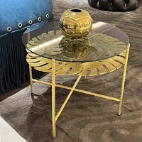Table à thé de luxe italienne moderne et légère-Métal de haute qualité, conception de villa, canapé central Table basse haut de