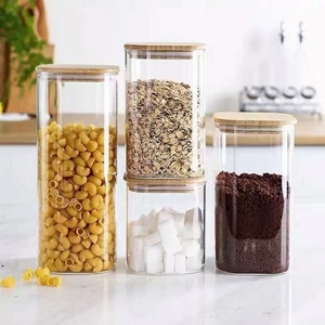 Classic Square Borosilicate Glass Jars Bamboo Wood Lid Food Tea/<strong>Honey</strong>/Coffee Storage Containers <strong>Set</strong> Including Silicone Carton - Product Image 4