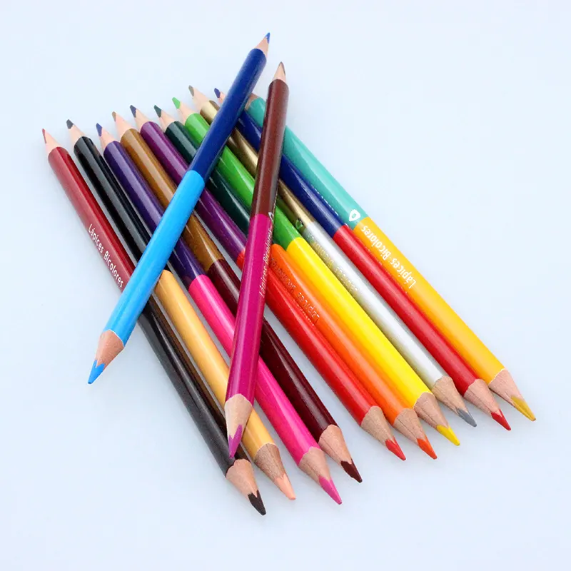 Un pour les deux fins crayons de couleur en bois de taille standard ensemble crayons de couleur doubles 24 couleurs crayon lapices de colores