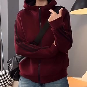 Women's Green Fleece Hooded Sweatshirt Zipper Long Sleeve Warm Casual Jacket Thick Polyester Autumn Winter Wear - Product Image 2