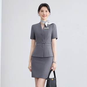 Women's Summer Suit Set Short Sleeve Slim Fit Formal Work Wear Anti-Wrinkle Polyester Fiber Skirt Set - Product Image 2