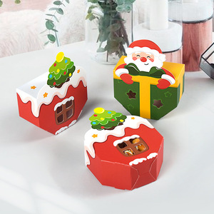 Boîte cadeau de Noël pour bonbons, mignonne, pliable, avec fenêtre, pour biscuits et chocolats, en forme de <span class=keywords><strong>maison</strong></span> du Père Noël, 10 pièces/paquet - Product Image 4