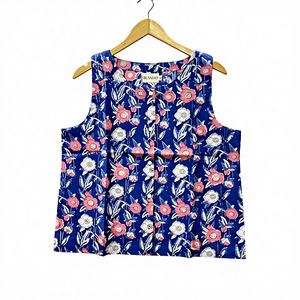 Blouse courte traditionnelle faite à la main, écologique, 100% coton, imprimé floral, style japonais, logo frontal, débardeur cintré, bouton - Product Image 1