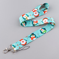 Cordons de Noël en polyester en gros, sangles porte-badge de fête avec imprimés de dessins animés Père Noël et Bonhomme de neige