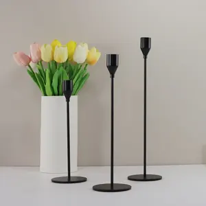 Suporte de velas nórdico sincronizado, castiçais pretos de metal com suporte de velas para decoração de casa