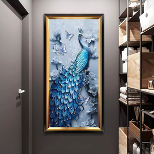 Peint à la main texturé beau paon moderne verre mur Art décorations peinture pour la maison mur Arts suspendus - Product Image 2