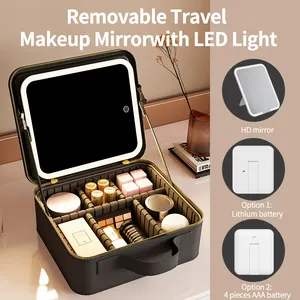 Fábrica Logo Light Up Espelho Caso De Armazenamento De Cosméticos Vanity Travel Maquiagem Organizador Bag Box Com Led Light Mirror