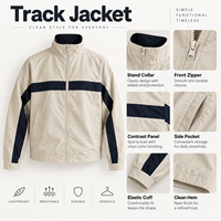 Veste de survêtement rétro vintage coupée et cousue, coupe-vent zippé à rayures beige et marine, personnalisable, OEM ODM, vente en gros, usine