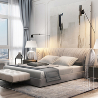Meubles de chambre à coucher de luxe, lit double king size en bois et tissu, avec taille personnalisable pour appartement, usage hospitalier, design moderne