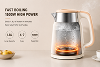 Bouilloire Électrique en Acier Inoxydable 1,8 L 1500 W avec Arrêt Automatique, Protection Anti-Ébullition à Sec et Base Rotative à 360° pour Usage Domestique et Hôtelier