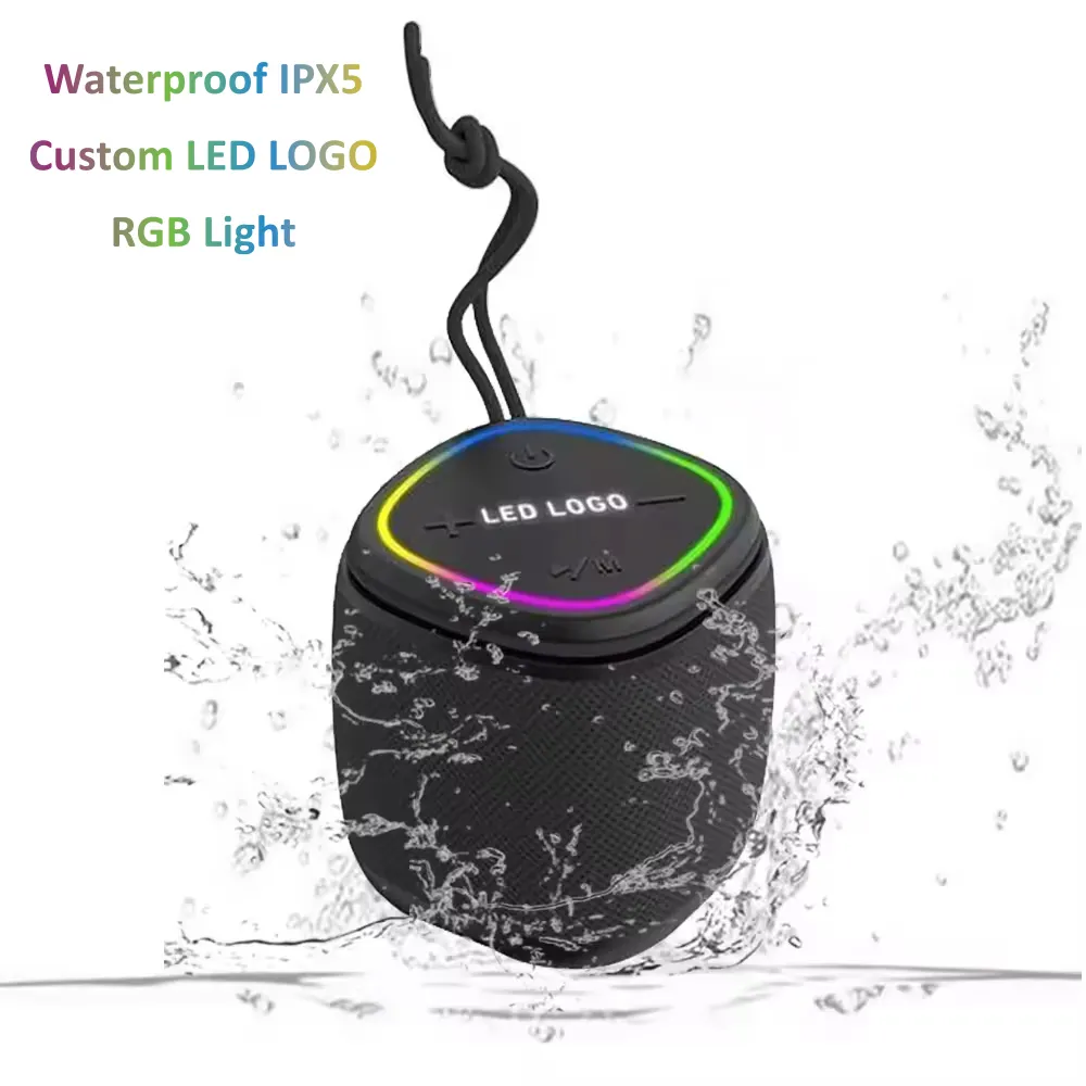 Alto-falante Bluetooths para uso externo à prova d'água 5W IPX5 tecido elegante com luz LED RGB logotipo personalizado para presente promocional Cartão de memória TF