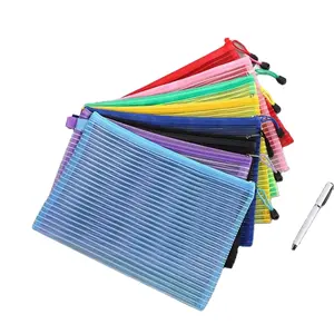 Custom Nylon Mesh Zipper Pen File Document Mesh Folders Pockets Stationary Bags For School Office