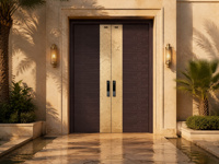 Porte en aluminium européenne, motif géométrique moderne, isolation thermique, double porte d'entrée de luxe, personnalisation de projet exclusif