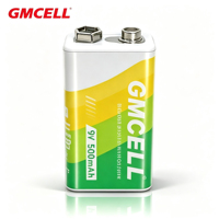 Batería de Iones de Litio Recargable GMCELL de 500mAh y 9V con USB Tipo-C, Multiprotección, Venta al por Mayor para Multímetro, Detector de Humo, Pedal de Guitarra
