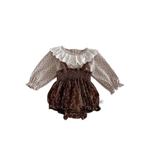 Conjunto de duas peças estilo coreano INS para primavera e outono, com blusa floral de manga comprida e macacão de veludo cotelê para bebês e crianças pequenas, elegante para meninas. - Product Image 5